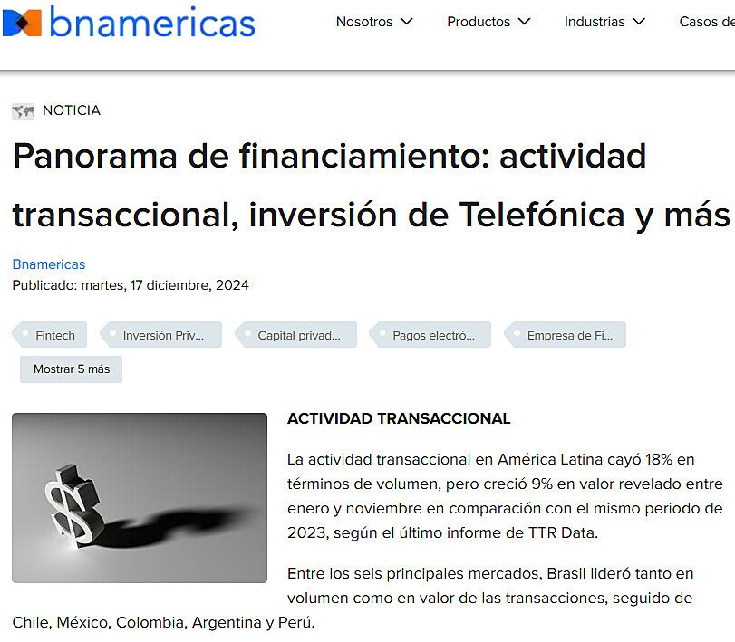 Panorama de financiamiento: actividad transaccional, inversin de Telefnica y ms